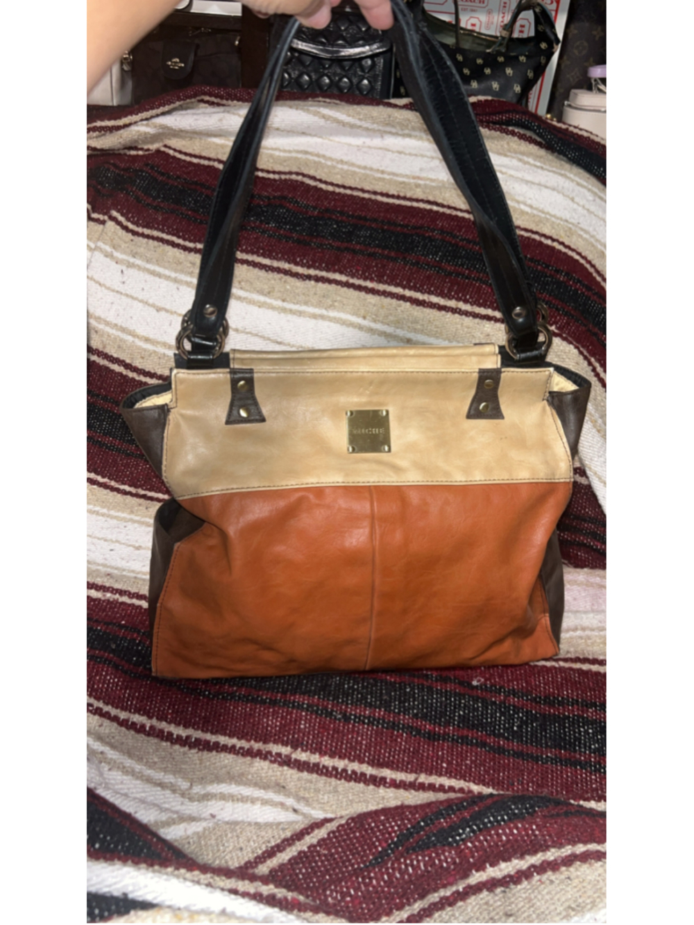 Women's Miche Colorblock Tote Bag, One Size, Brown and Beige